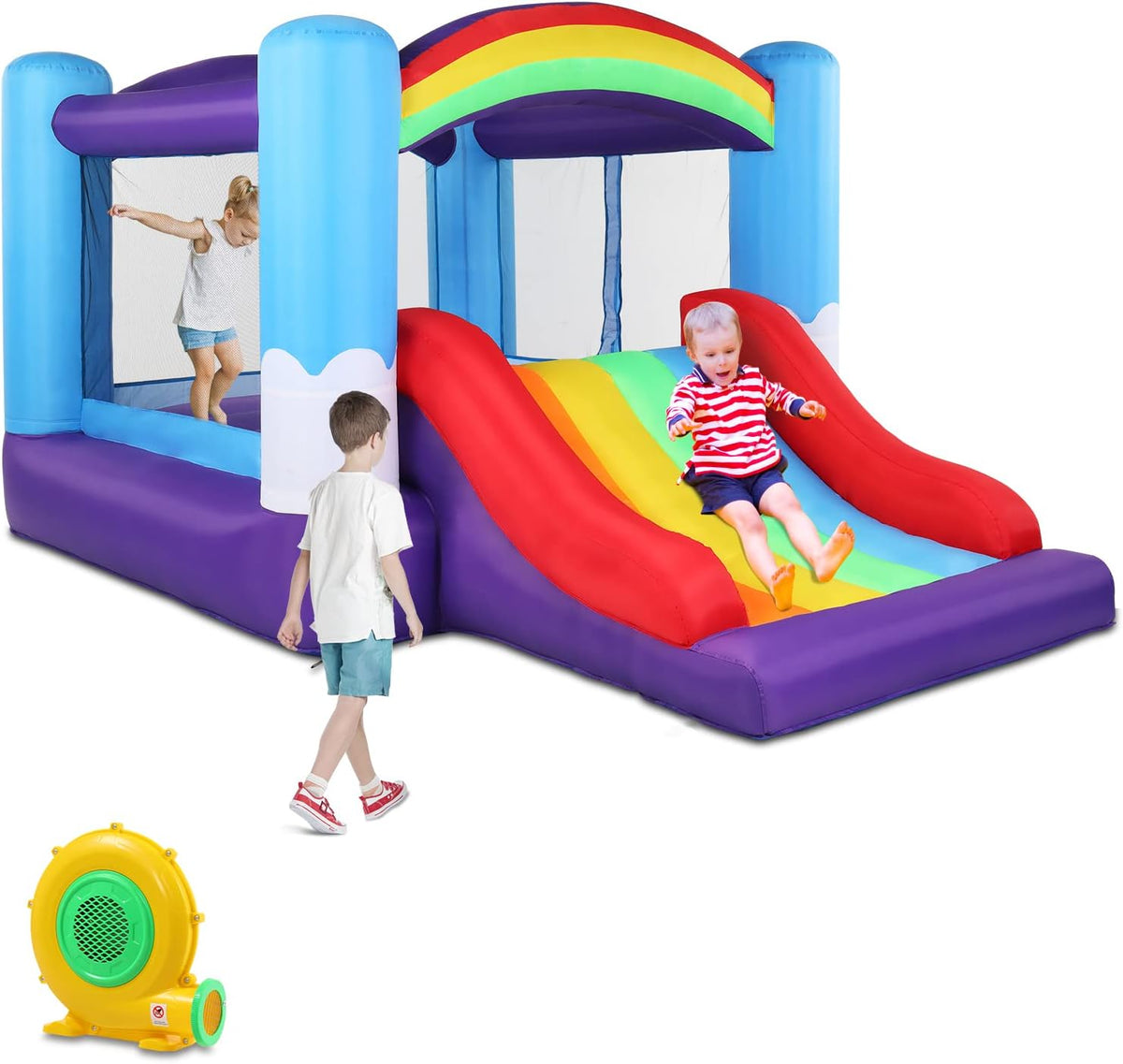 LEADZM Hüpfburgen, 360x240x210 cm, Blau/Rot/Lila/Gelb/Grün, Hüpfburg mit Gebläse, mit Rutsche, Geeignet für Kinder von 3