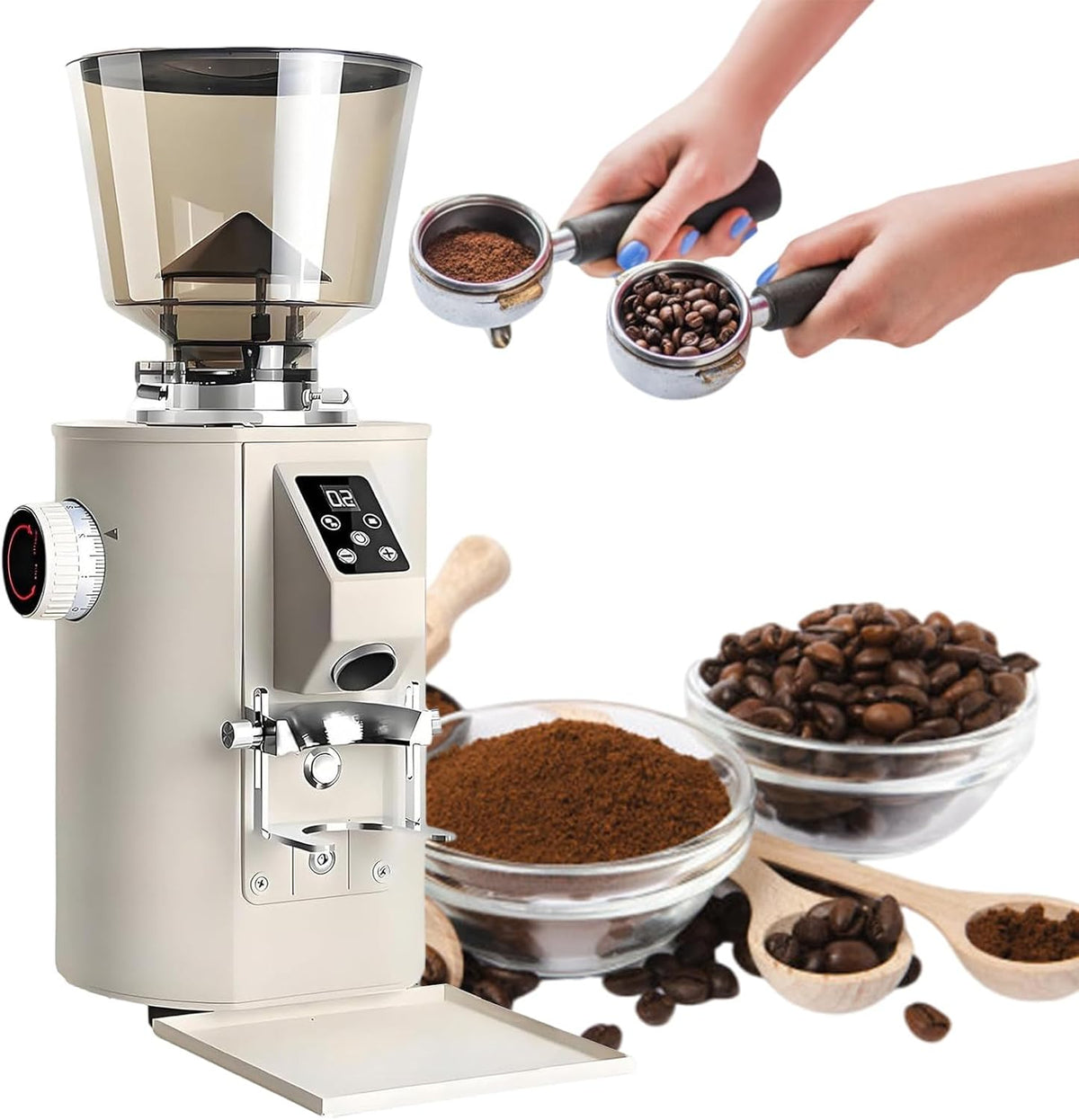 XEEAOFE Elektrische Propellermühlen, Schwarz, Kaffeemühle Flachburschen - 9 Mahlstufen