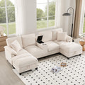 MOBETTRES Sofa, Beige, Geräumiges 4-Sitzer- in U-Form mit Stauraum, übergroßem Cordstoff und Kissen, geeignet für Wohnzimmer