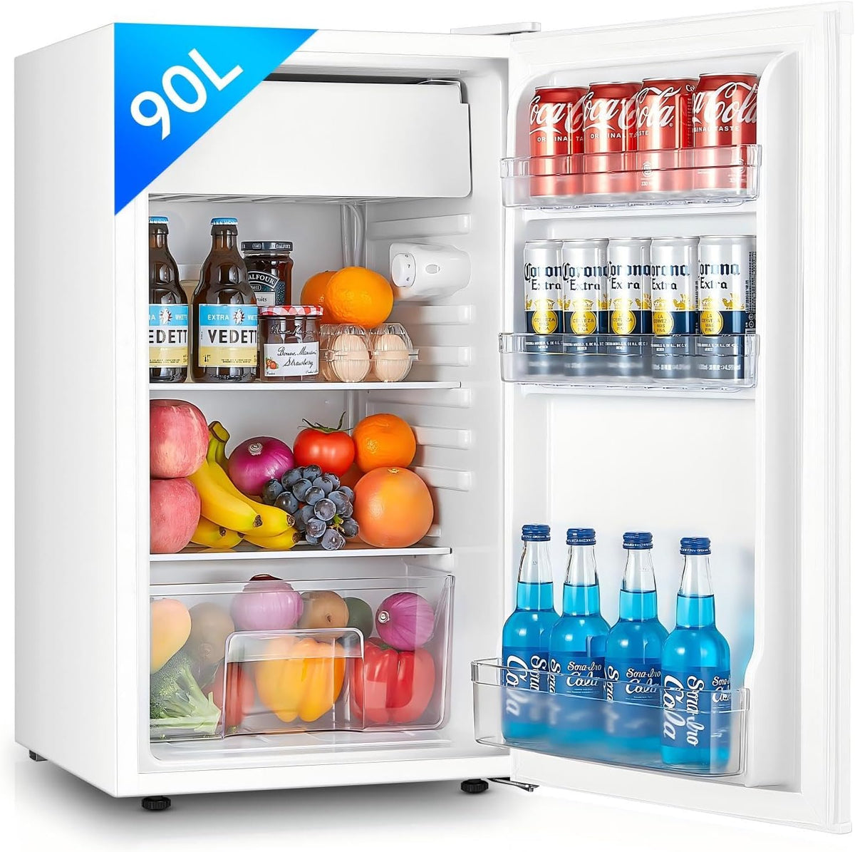 FOHERE Kühlschrank, 90 L, Weiß, mit Gefrierfach