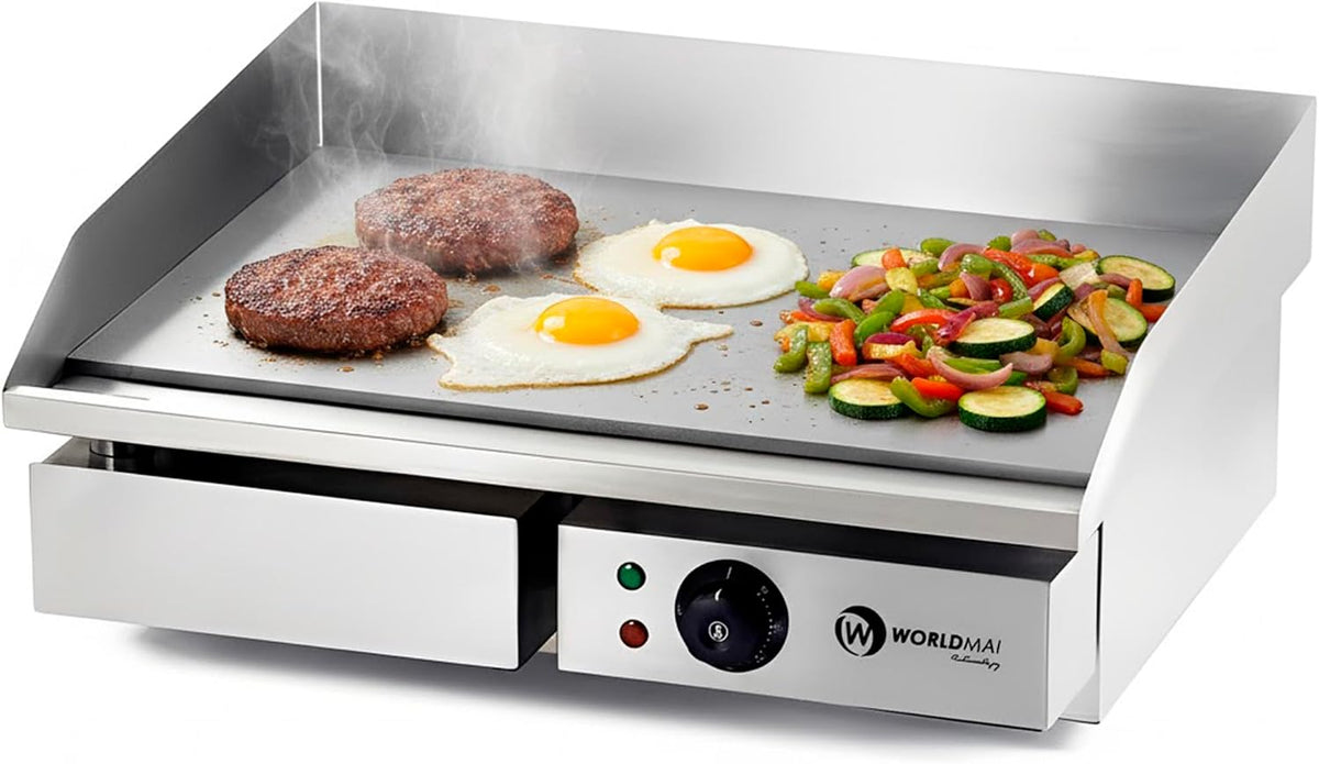 MBH - MAQUINARIA BAR HOSTELERÍA Elektrogrill, 55 cm, 3 kW, Silber, Industrielle platte WORLDMAI mit Edelstahlbasis für die