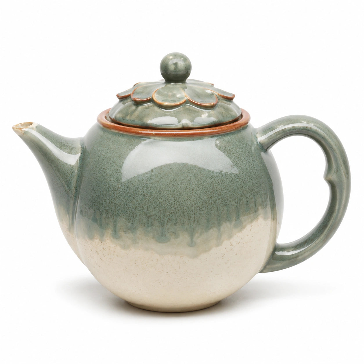 Teekanne 1L mit Blumenmuster-Deckel Grün/Beige
