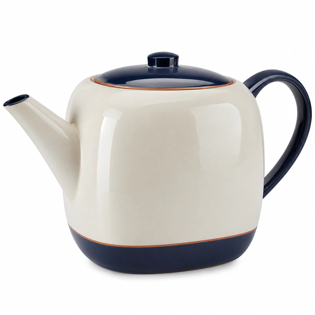 Teekanne aus Keramik, Creme und Marineblau