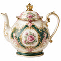 Barocke Porzellan-Teekanne mit Blumenmuster und Goldverzierungen, 1L