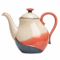 Keramik Teekanne 1200ml Handbemalt Beige/Rot/Dunkelblau