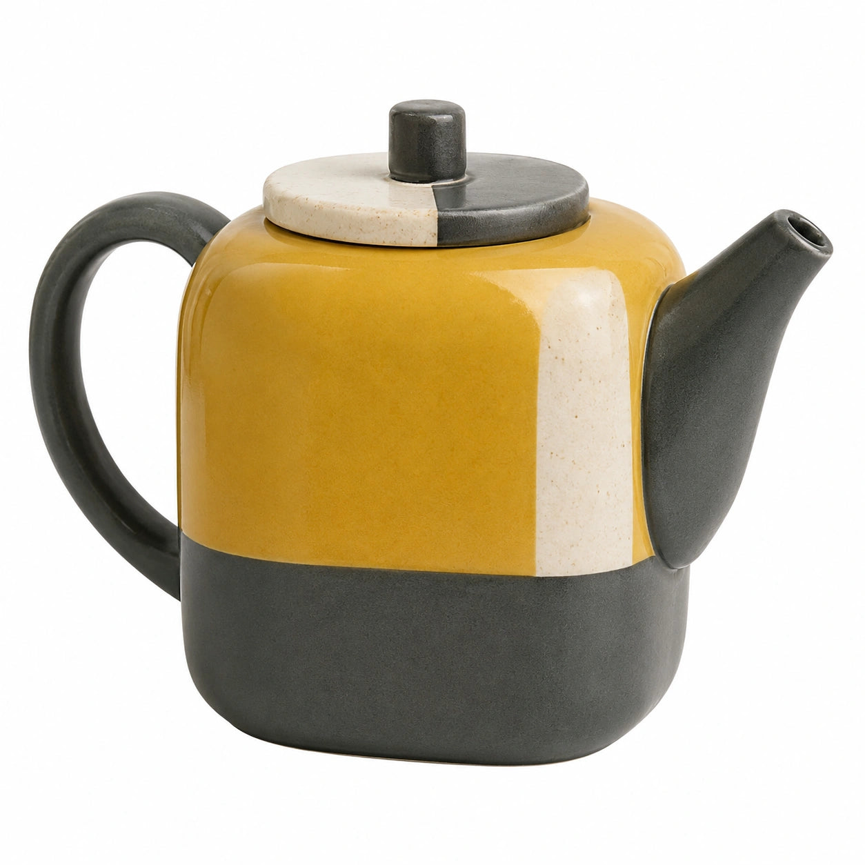 Moderne Keramik-Teekanne in Gelb/Schwarz/Creme, 1000ml