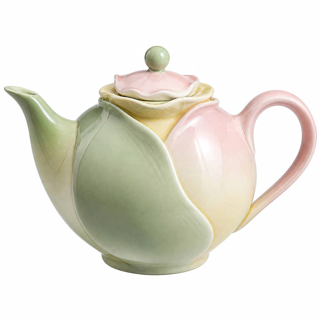 Teekanne in Blumenform, Pastellgrün/Rosa/Gelb, 750ml