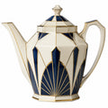 Art-Deco Teekanne Porzellan Blau Weiß Gold 1200ml