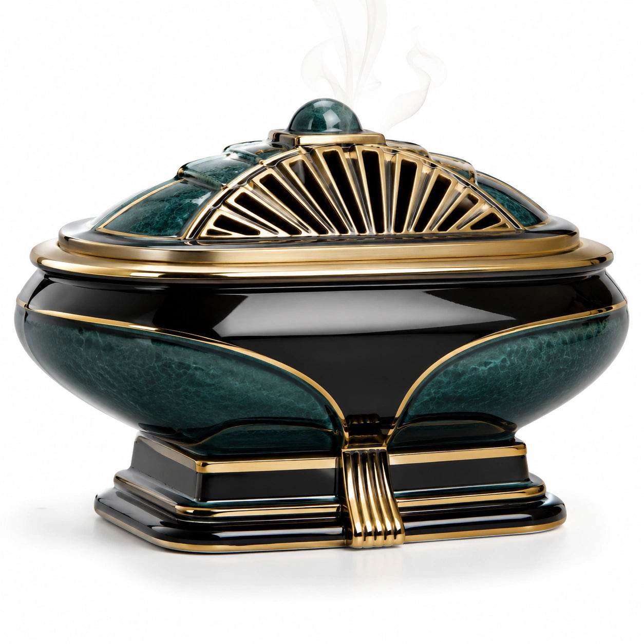 Elegantes Räuchergefäß in Schwarz und Grün mit Goldakzenten