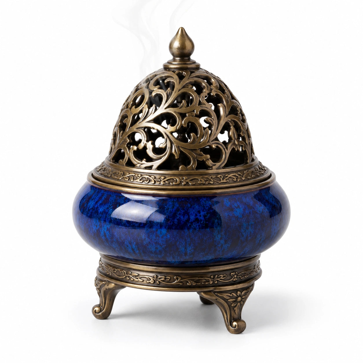 Künstlerisches Riechergefäß im floralen Vintage-Design Blau Bronze