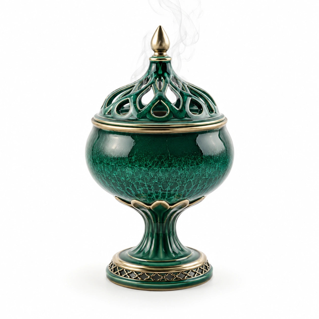 Handgefertigtes Orientalisches Räuchergefäß Grün/Gold mit Deckel