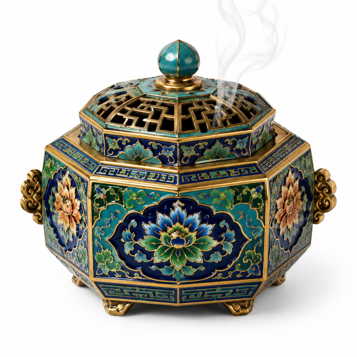 Dekoratives Cloisonné-Räuchergefäß mit Lotusblumenmuster