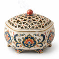 Orientalisches Keramik-Räuchergefäß Blau und Orange mit Blumendekor 20cm