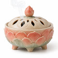 Dekoratives Lotus-Räuchergefäß aus Keramik, Beige/Rosa/Grün
