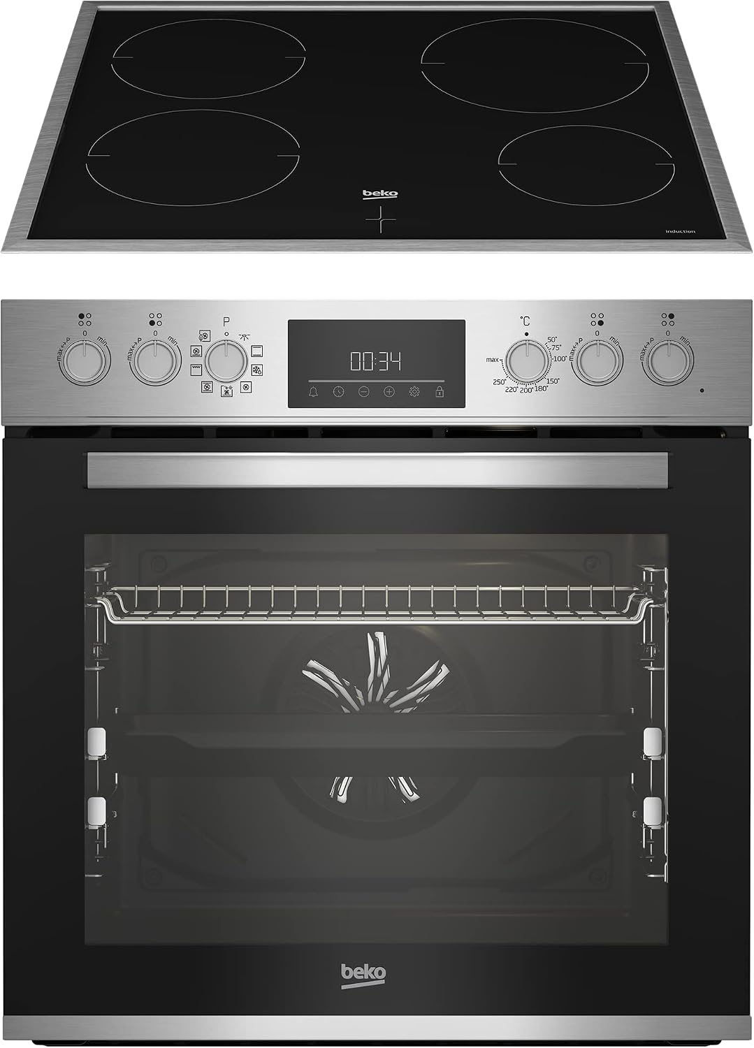 Backofen, 72 l, Schwarz, beko BBUM12341XE Einbau- -Set: Induktionskochfeld mit 4, mit 8 Heizarten, Garraum-Volumen