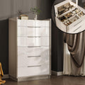 LUXOAK Sideboard, Creme/Grau, 5-Schubladen Kommode Creme & Grau mit Glasplatte, Moderner Schrank
