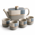 Modernes Keramik-Teeservice Set mit Kanne und 4 Tassen, Blau-Grau