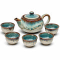 Keramik Tee-Set mit Teekanne und 5 Tassen grün-blau