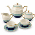 Teeservice Porzellan mit Goldrand, Creme/Blau/Grün