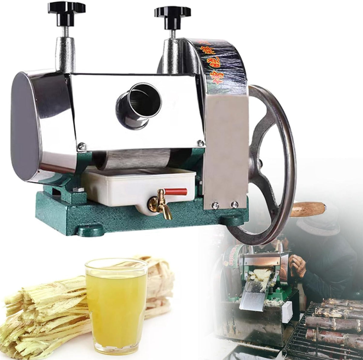 Zuckerrohr Saft- & Zitruspressen, 110 Pfund pro Stunde, 375 x 340 x 375 mm, Edelstahl, Silber