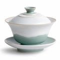 Elegante Porzellan Gaiwan Teeschale mit Deckel und Untertasse Grün/Weiß