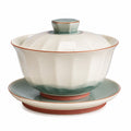 Teetasse mit Deckel und Untersetzer Grün/Beige
