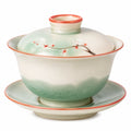 Traditionelles Gaiwan Tee-Set Grün/Beige mit Blumenmotiv