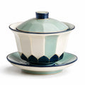 Keramik Gaiwan Teeschale mit Deckel und Untertasse in Hellgrün/Blau