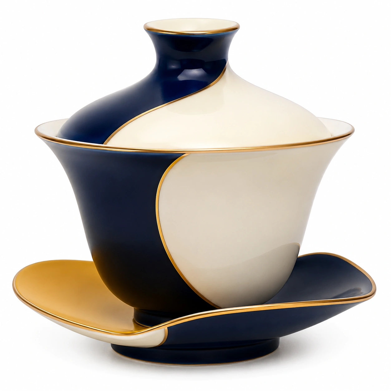 Gaiwan Teeschale aus Porzellan Blau/Weiß/Gold 150ml
