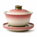 Elegantes Keramik Gaiwan Set in Rosa und Grün mit Unterteller