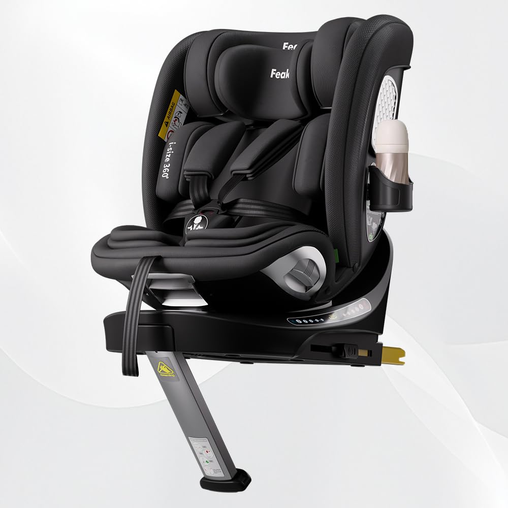 Feakaou Kindersitz, 150 cm, Schwarz, Reboarder 360 Drehbar mit Isofix - 0, 12 Jahre (40, ）i-Size Auto, FWF und RWF