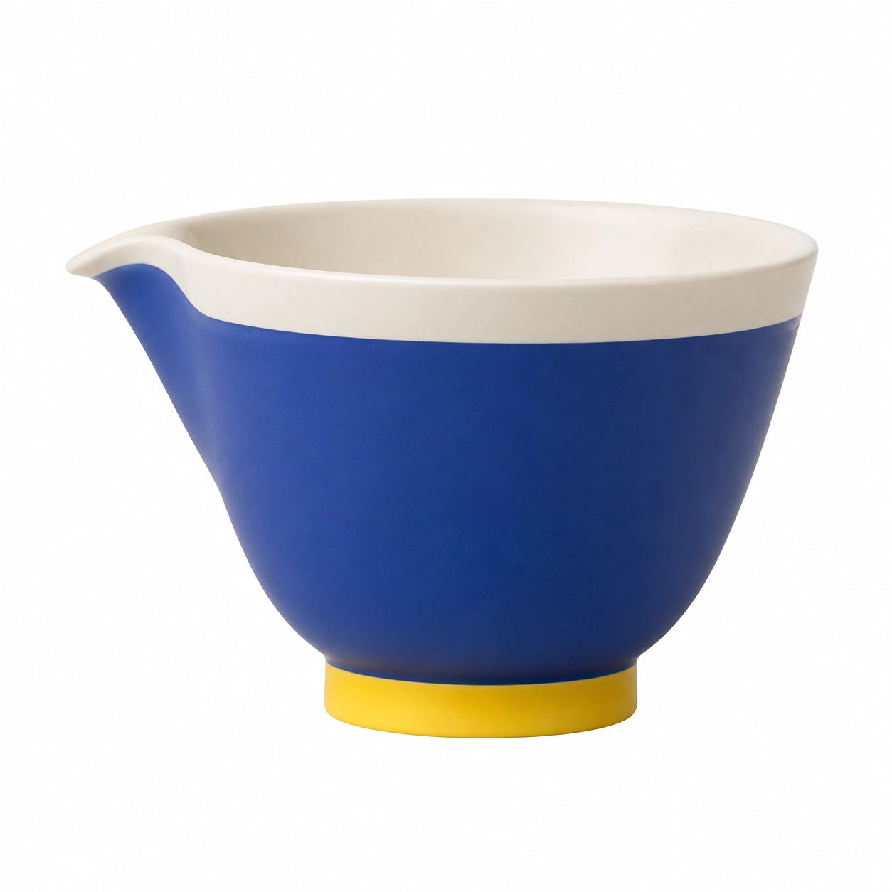 Rührschüssel Keramik Blau mit Ausgießer und Gelbem Sockel