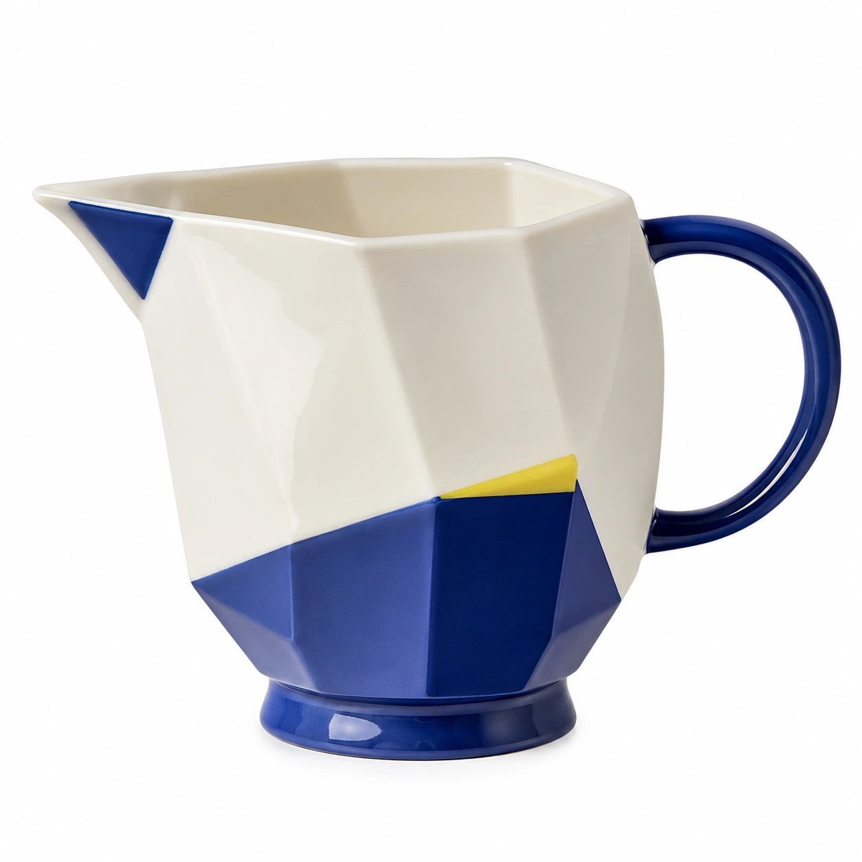 Geometrische Keramikkanne Blau/Weiß/Gelb 1000ml