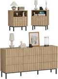 UEV Sideboard, Natur, Set mit 3 Schlafzimmermöbeln, 1 Kommode mit 9 Schubladen, 2 Nachttische, großer Stauraum