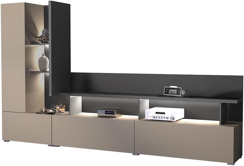 Wohnwand Lomadox, Qualitätsspanplatte mit Melaminharzbeschichtung, beige/anthrazit