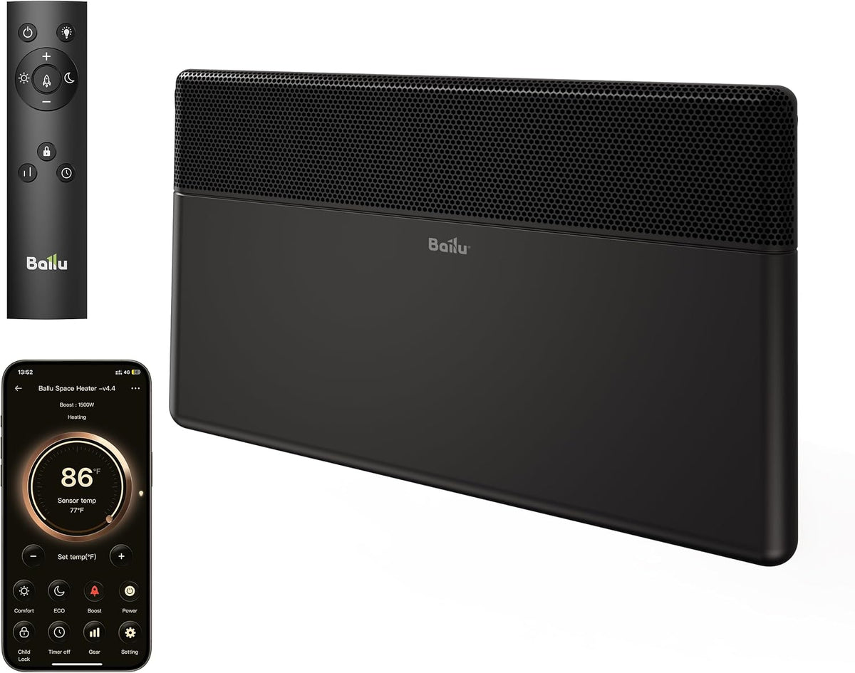 Ballu Elektroheizkörper, 2000 W, Schwarz, WLAN Elektroheizung Konvektor Heizung Wandmontage &