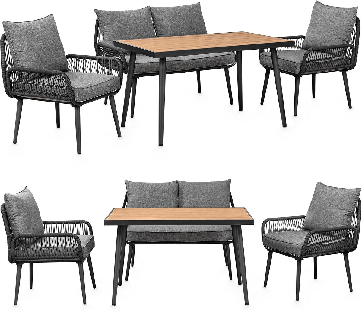 Sofa Swing&Harmonie, anthrazit/grau, Gartenmöbel Lounge-Set „Sienna', Sitzgruppe mit Tisch, Sesseln & Stühlen