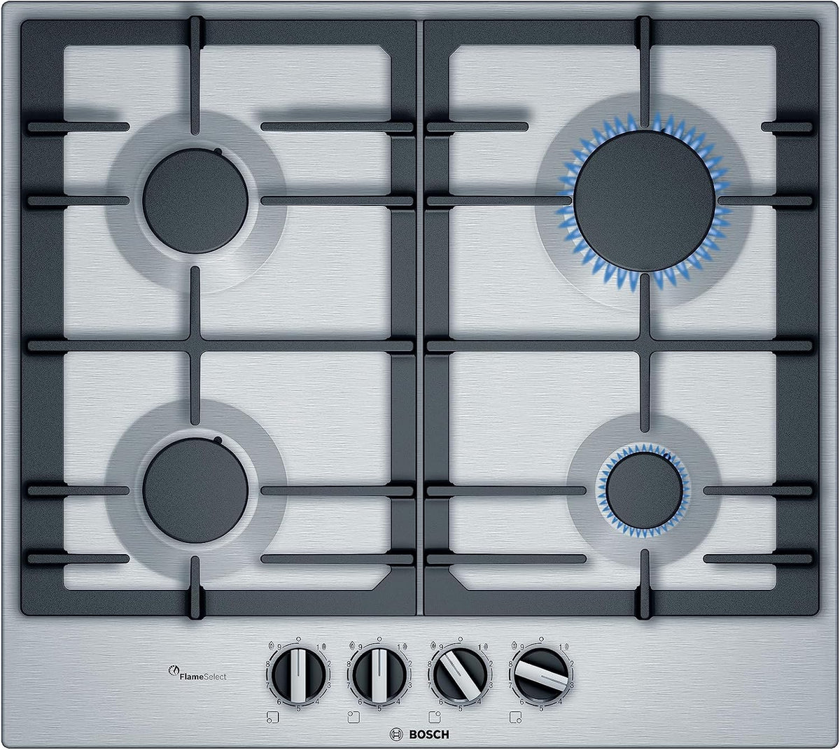 Bosch Kochfeld, Silber, PCP6A5B90 Serie 6 Gas, Autark, Oberfläche Edelstahl