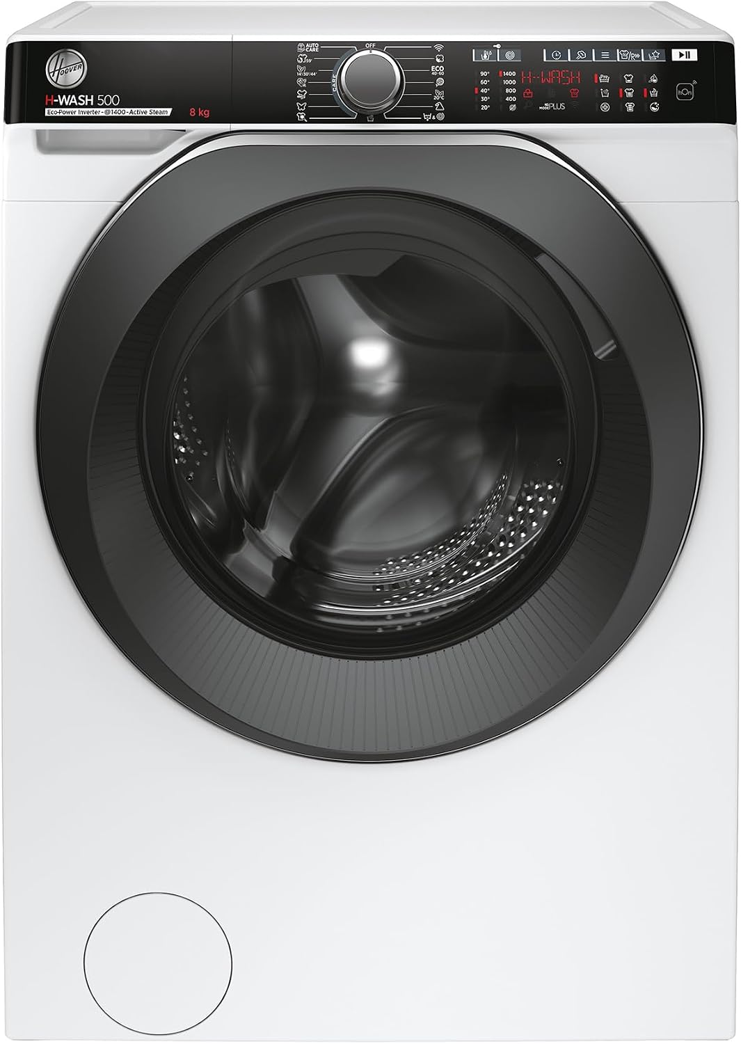 Hoover Waschmaschine, 8 kg, Weiß/Schwarz, H-WASH 500 HWPV 48AMBC/1-S I FRONTLADER I Smarte Bedienung