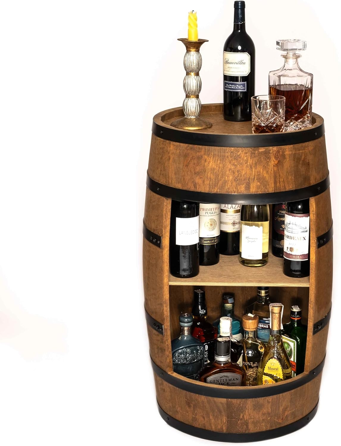 CREATIVE COOPER Beistelltisch, 80Cm, Schwarz, Weinfass Stehtisch - Mini Bar Regal Rund - Alkohol Shrank