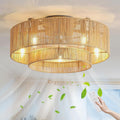 KZT Deckenventilator, 50 cm, Metall+Natürliche Rattan, Beige, Rattan mit Beleuchtung und Fernbedienung E27 Deckenleuchte