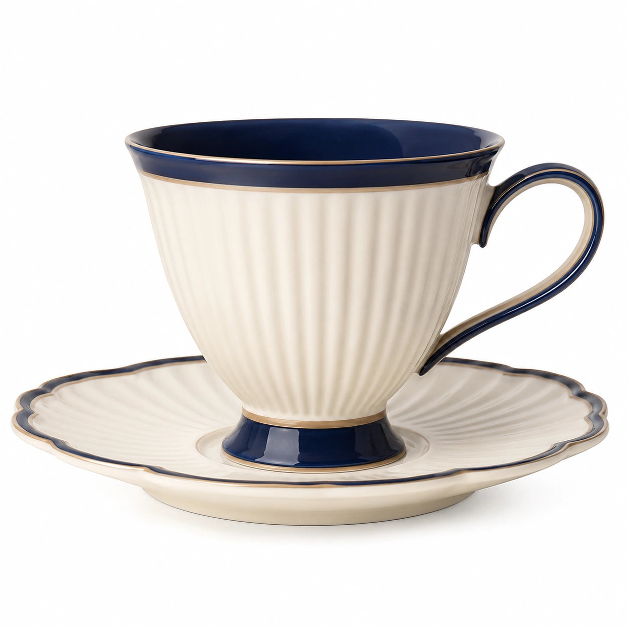Elegante Teetasse mit Untertasse 250 ml Elfenbein/Blau