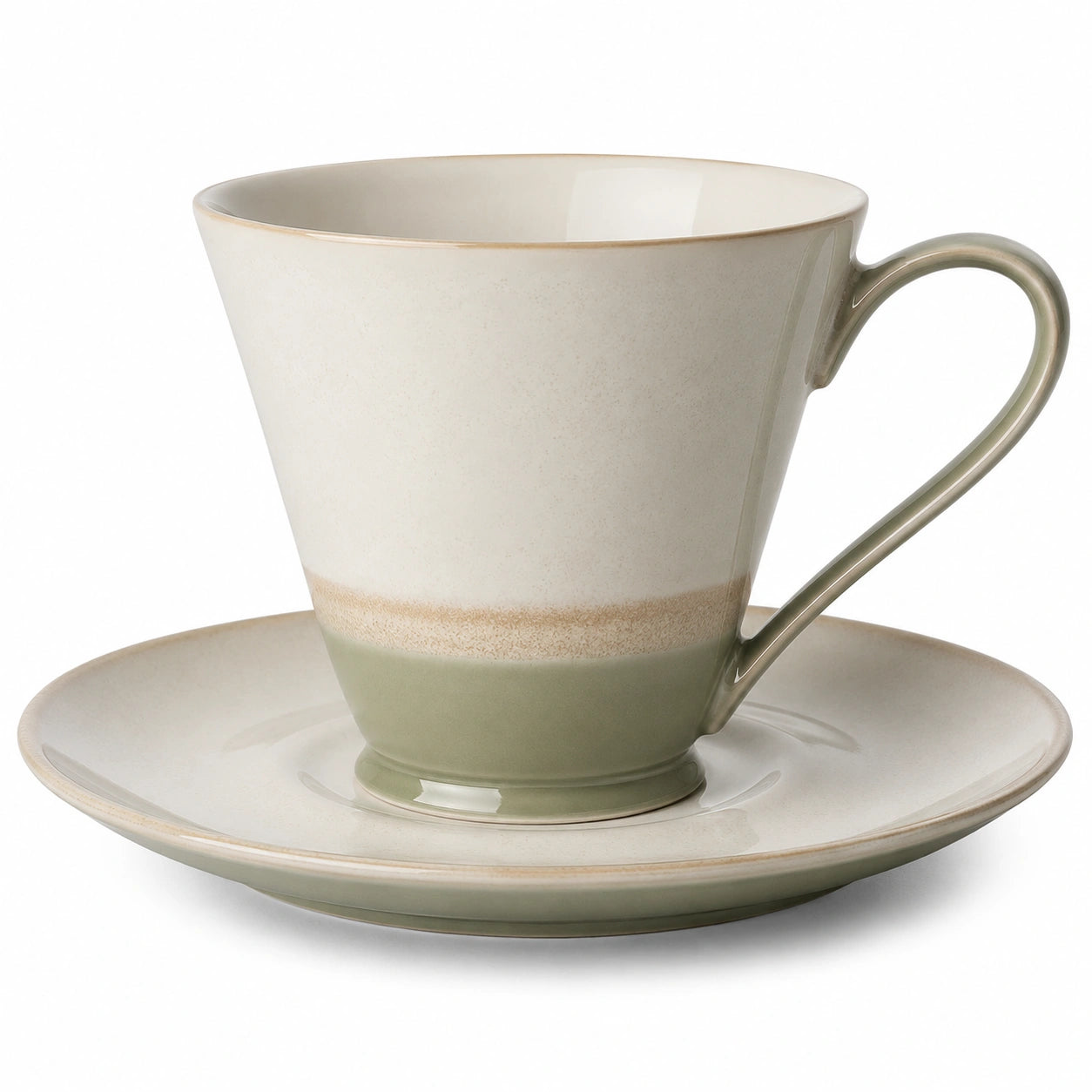 Elegante Kaffeetasse mit Untertasse Beige/Grün
