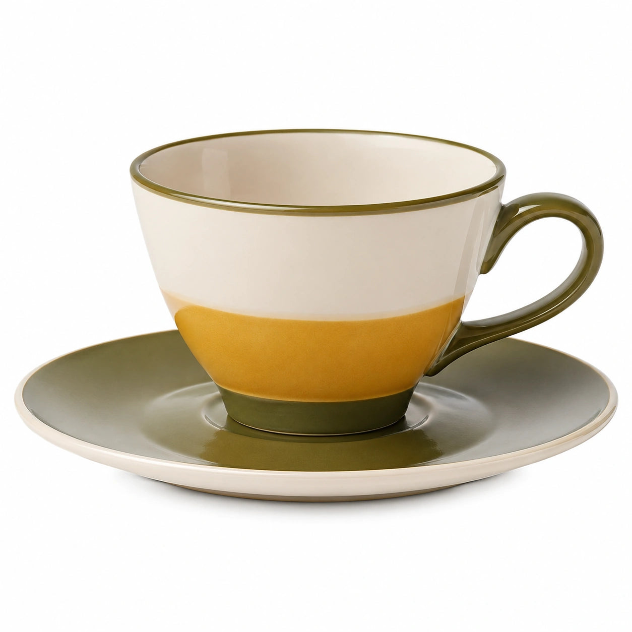 Teetasse mit Untertasse Beige und Olivgrün