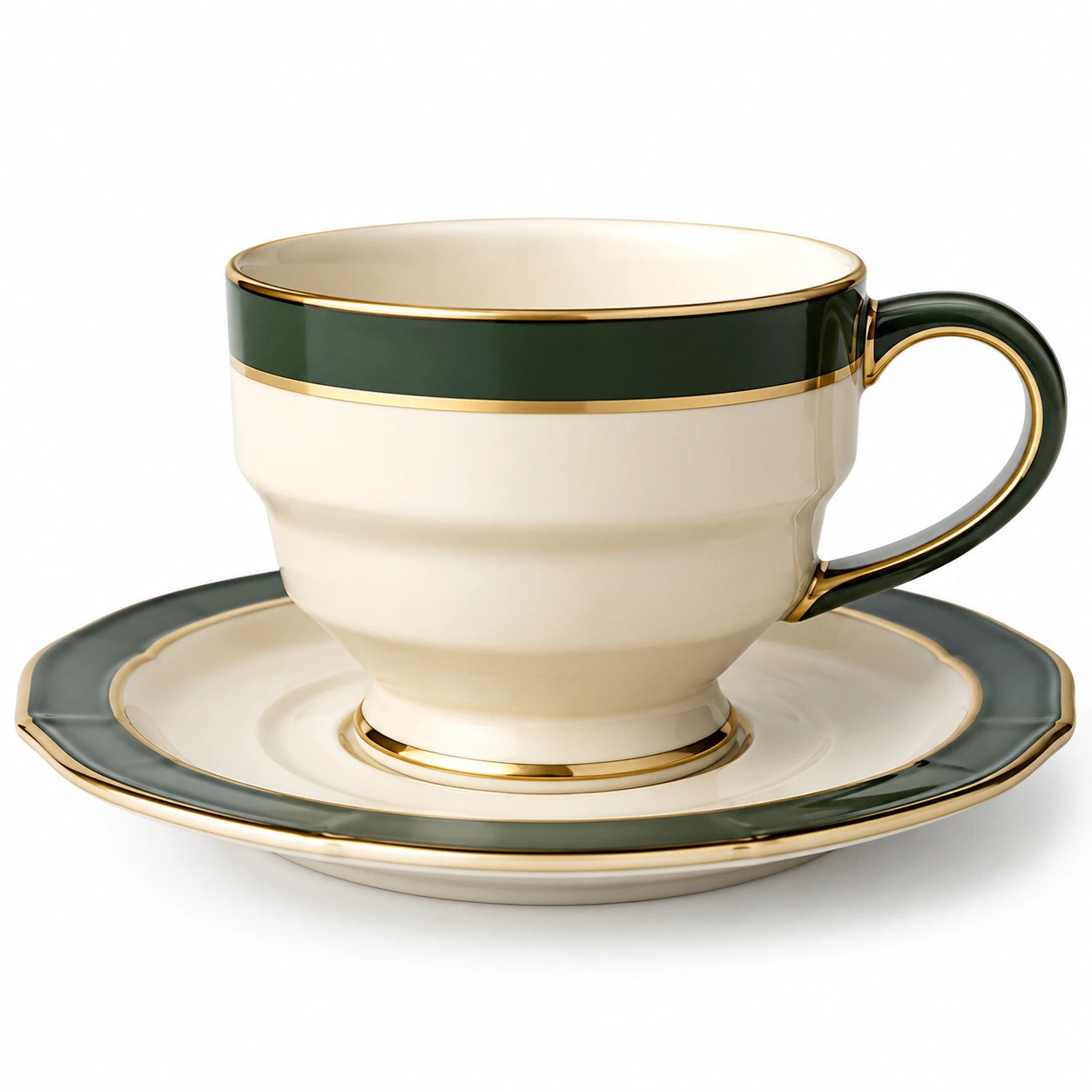 Elegante Teetasse aus Porzellan mit Untertasse Grün/Gold 200ml