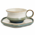 Handgefertigte Keramik Teetasse mit Untertasse 200ml Grün/Beige