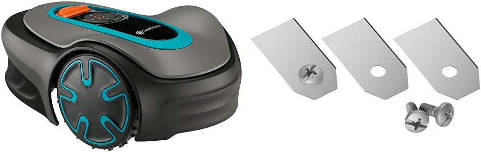 Gardena Mähroboter, 250m, Schwarz/Grau/Türkis, SILENO minimo: Bluetooth-App steuert, mäht Flächen bis ² & Ersatzmesser für : Klingen