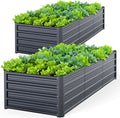 Ohuhu Hochbeete-Kit, 240x90x45 cm, Anthrazit, Metall Hochbeet Pflanzenbeet 2 Stück, Hochbeete für Garten aus Robustes Stahlblech