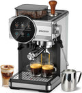 Spacekey Semi-Automatic Espresso Machines, 20 Bar, Silber/Schwarz, Cold Brew, 30 Grind Settings, Cappuccinos