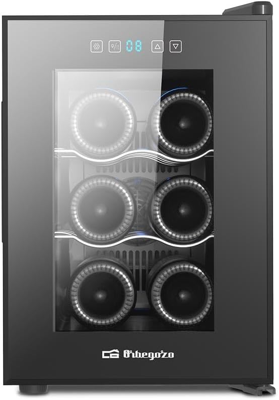 Orbegozo Weinkühlschrank, 17 Liter, 58 W, Grau, VT 640 Weinschrank mit 6 Flaschen, Volumen, Touchpanel, LED-Display